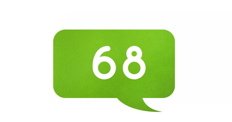 Digital image of numbers increasing inside a green chat box on a white background 4k