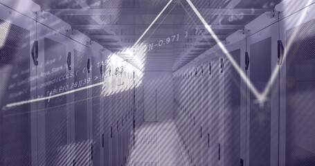 Image of financial data processing over server room