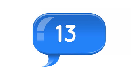 Digital image of increasing numbers inside a blue chat box on a white background 4k