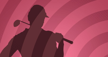 Image of golf player silhouette over circles on pink background