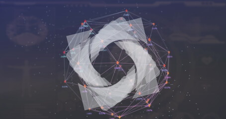 Image of mathematical equations over globe and network of lens
