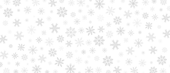 Christmas seamless pattern. Snowflakes with different patterns and sizes. Template for postcard in retro style. Vector illustration.