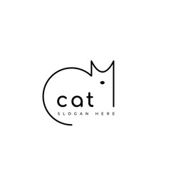 cute cat kitty mammal minimal logo design graphic vector