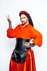 Queer Drag Queen in Costume With Red Hair and Makeup