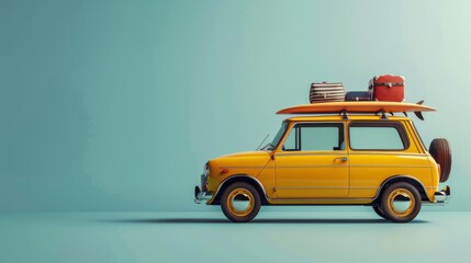 Car Packed for Summer Holiday Trip. Car with luggage and surfboard ready for summer vacation.