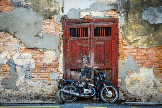 penang, malaysia. 20th april, 2023: views of penang street art mural, malaysia