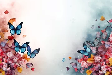 Wanddecoratie Grunge vlinders floral background with butterfly and bokeh effect, copy space  © ako-photography