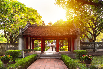 Van Mieu temple in Hanoi, Vietnam. Traditional asian building