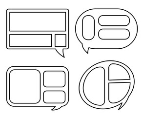 Black and white set of vector icons for text boxes. Round, square, rounded