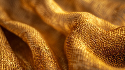 close-up of a golden-brown fabric with a distinct woven texture - obrazy, fototapety, plakaty