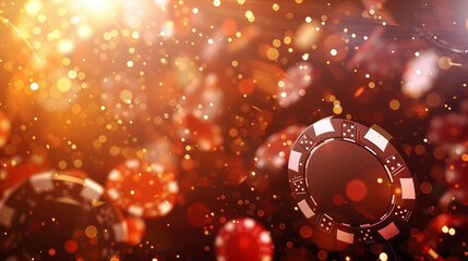 A 3D animated display of gleaming poker chips against a sophisticated background