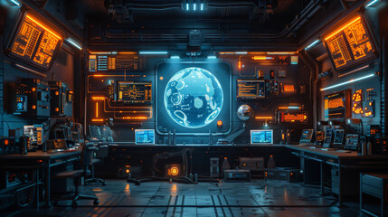 A detailed scene of a Sci-Fi laboratory experimenting with nano-technology for silent communication