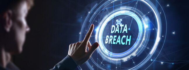 Digital business and technology concept, virtual screen showing DATA BREACH.