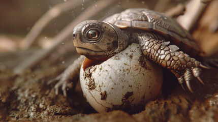 Obraz premium An impressive 3D animation capturing the beauty of a turtle hatching from its egg
