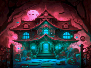 Spooky house with spooky creatures