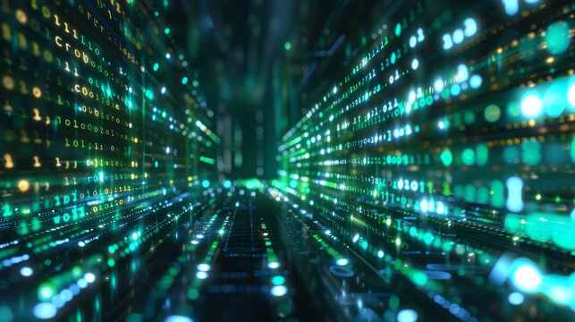 Digital data matrix technology background with binary code, cyber concept