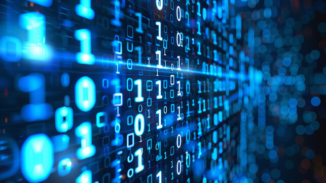 Digital data matrix technology background with binary code, cyber concept