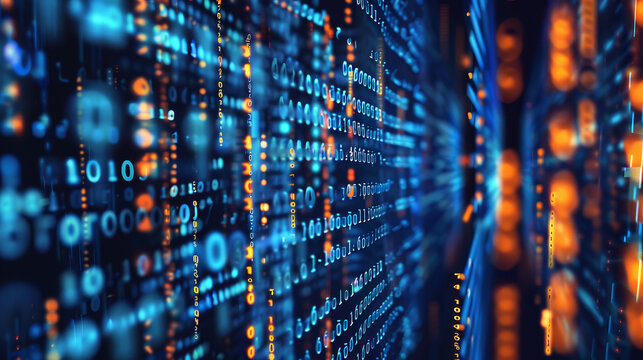 Digital data matrix technology background with binary code, cyber concept