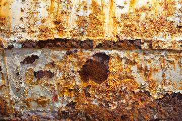 August, 2022- Rust and paint, texture from a fishing boat, on the coast in Dalmatia, Croatia, EU
