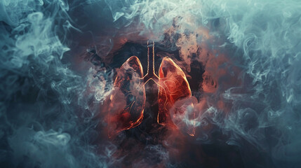 Detailed 3D animation of human lungs with smoke effects