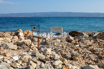 August, 2022 - Croatia - The Blue Sea and the beaches of the Dalmatian coast in Croatia, Europe