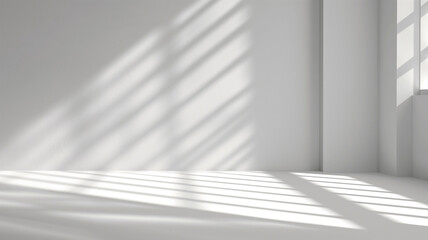 Empty room with white walls, concrete floor and window with sunlight. 3d rendering