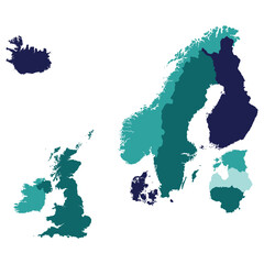 Northern Europe country Map. Map of Northern Europe in multicolor.