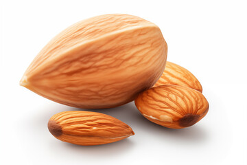 A healthy diet and a good supply of antioxidants. Almonds isolated on white background. AI generation.