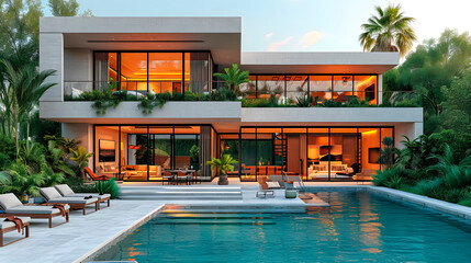 Luxury urbanization. Minimalist house.