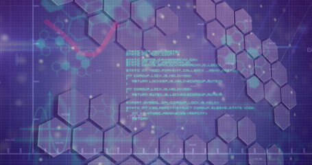 Image of data processing and shapes on black background