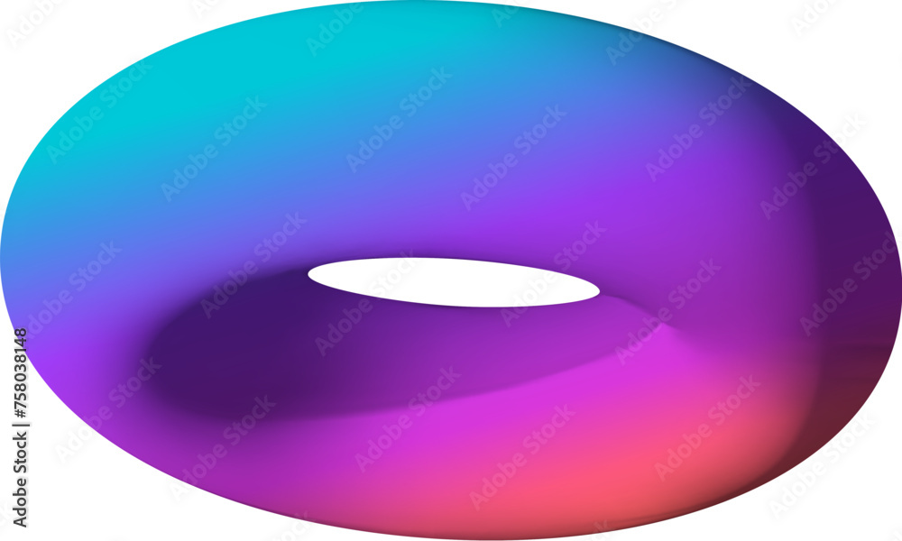 Poster Isolated colorful torus in 3D perspective. Abstract geometric donut shape, in rotation