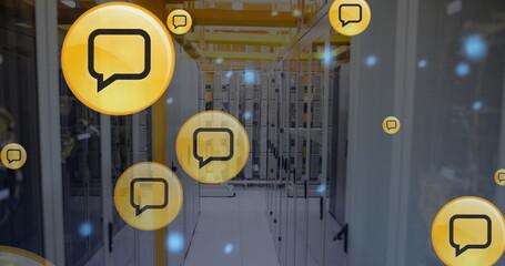 Image of connections with icons and data processing over computer servers