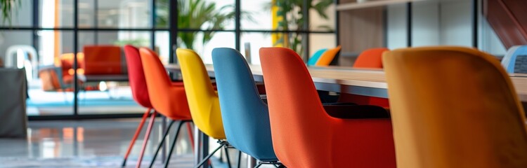 empty conference room with colorful chairs for business meetings