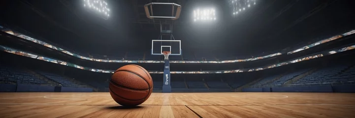 Fotobehang Basketball on an empty court in daylight. © Sahaidachnyi Roman