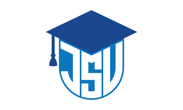 JSV initial letter academic logo design vector template. school college logo, university logo, graduation cap logo, institute logo, educational logo, library logo, teaching logo, book shop, varsity