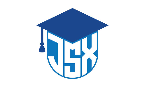 JSX initial letter academic logo design vector template. school college logo, university logo, graduation cap logo, institute logo, educational logo, library logo, teaching logo, book shop, varsity