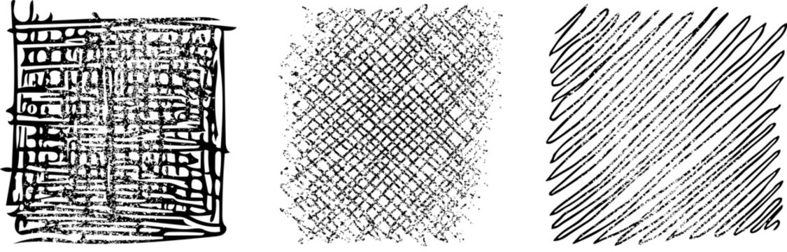Vektor Set handgezeichnete Design Elemente - Grunge Texturen Linien auf Form in Quadraten und Muster - Rahmen und Fl&auml;chen