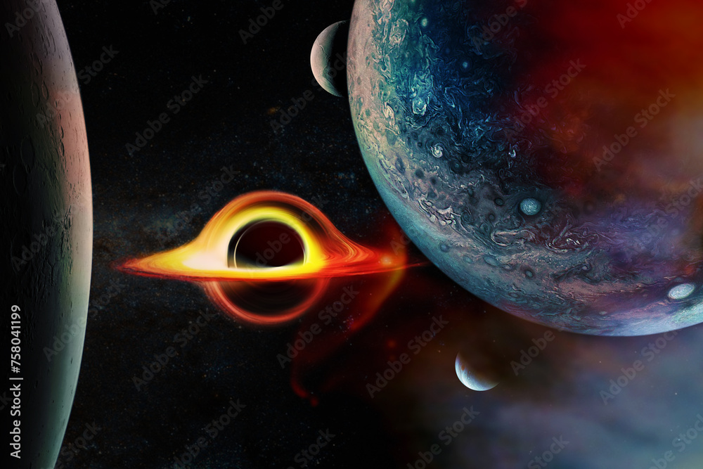 Wall mural black hole with alient planets in deep space. elements of this image furnished by nasa.