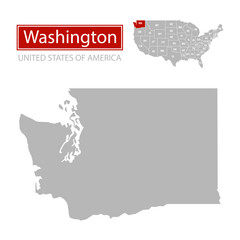 United States of America, Washington state, map borders of the USA Washington state.