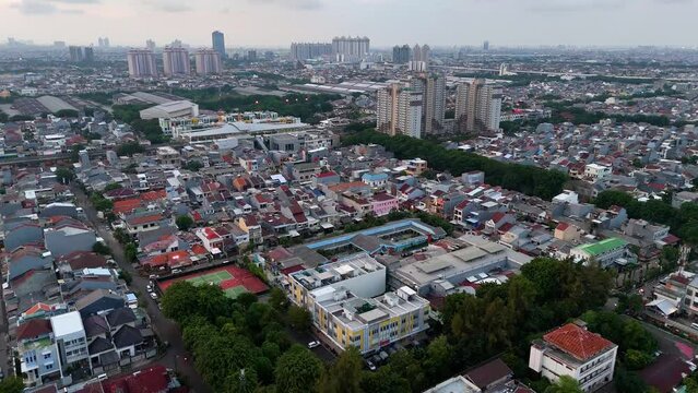 Aerial View of the residential and Apartment Area in the Jakarta Bypass in Indonesia