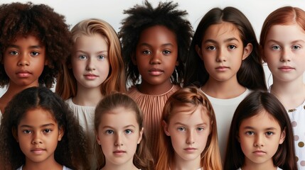 Obraz premium Diverse Group of Young Girls Portraying Unity and Ethnic Variety