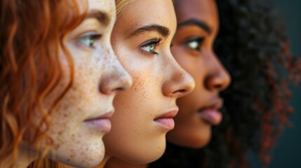 Side Profile of Three Diverse Women Gazing Forward With Intensity and Focus