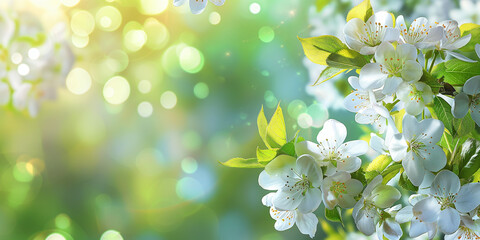 Naklejka premium Blossoming branch of apple. Bright colorful spring flowers. Nature background