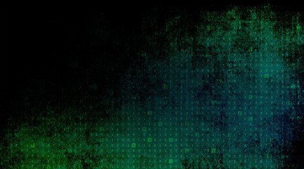 Fototapeta na wymiar Dark abstract green and blue background with binary code