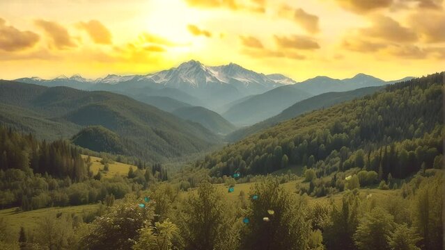Majestic mountain range tranquil meadow panoramic sunset