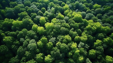 Lush forest drone view capturing co2 for carbon neutrality and net zero emissions
