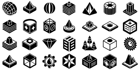 black and white icons set