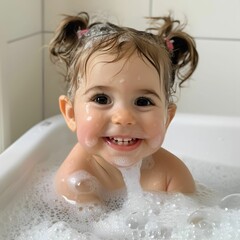 Joyful toddler with chubby cheeks