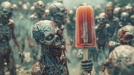A zombie horde swarming around a melting popsicle - obrazy, fototapety, plakaty