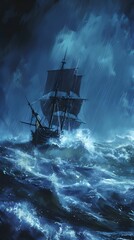 Lost at sea storm raging - obrazy, fototapety, plakaty